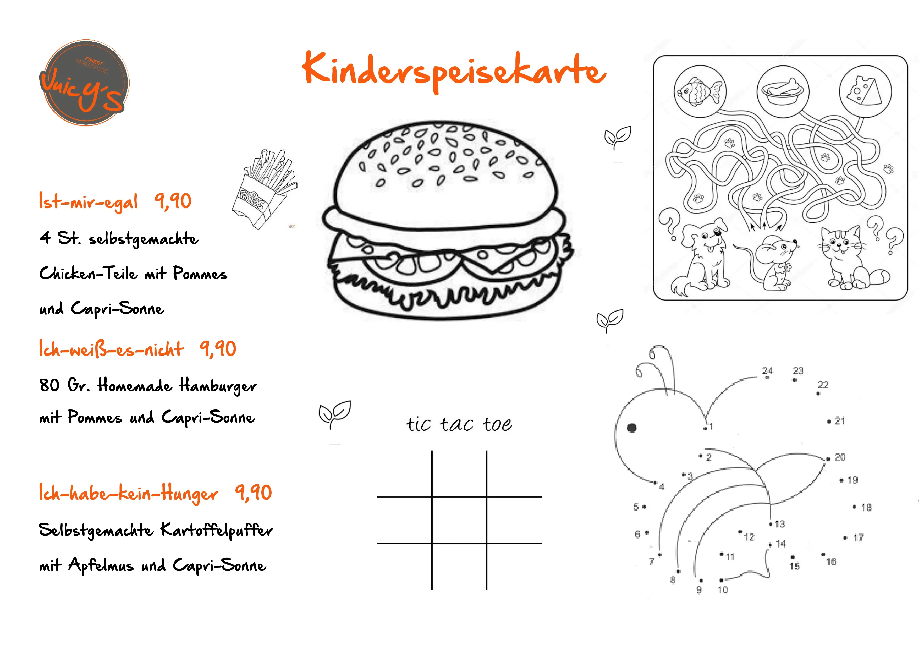 Speisekarte für Kinder